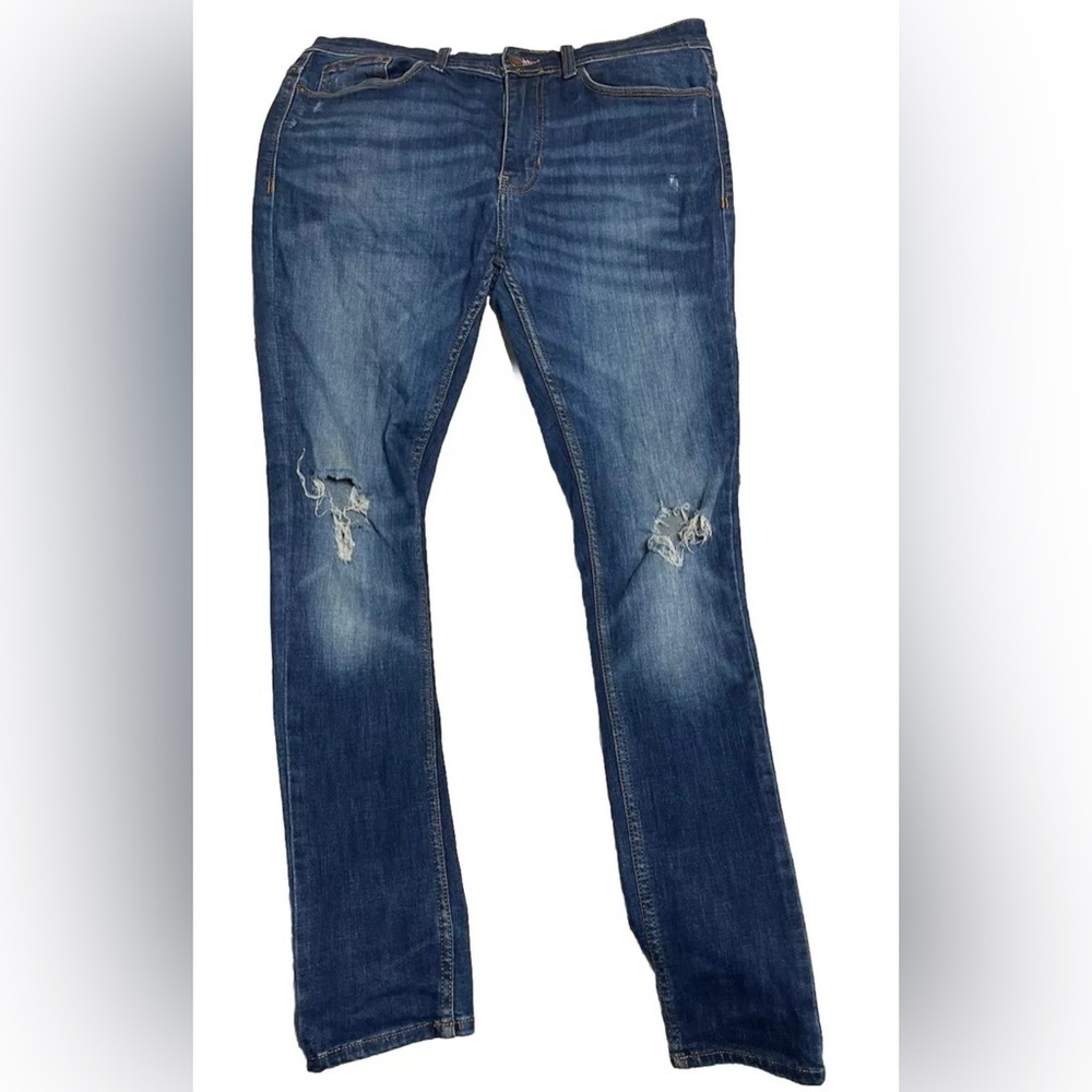 Burton Menswear Mens Blue Fade Skinny Jeans Size 34x33 Distress